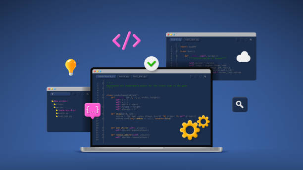 concept of computer programming or developing software or game - 系統(tǒng)軟件開發(fā) 幅插畫檔、美工圖案、卡通及圖標